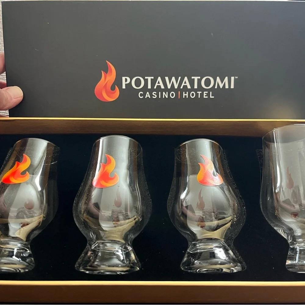 Potawatomi Casino Brandy/Cognac Glass Tumbler with Orange Flame Design